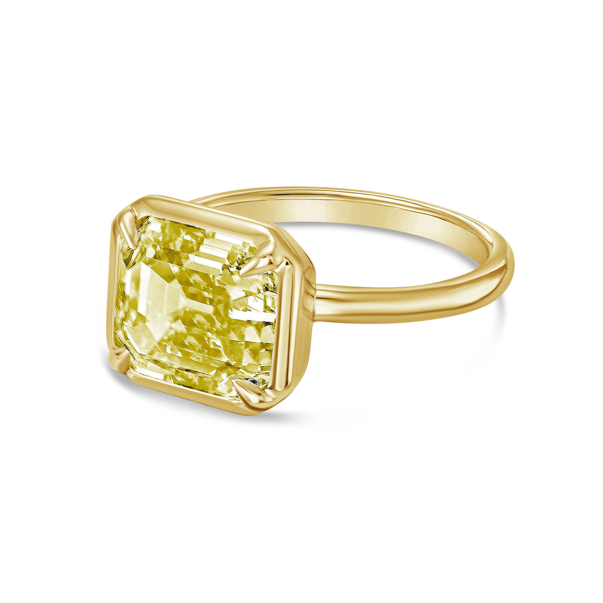 Lab-Grown Yellow Cushion Diamond Bezel Ring, 14K Gold
