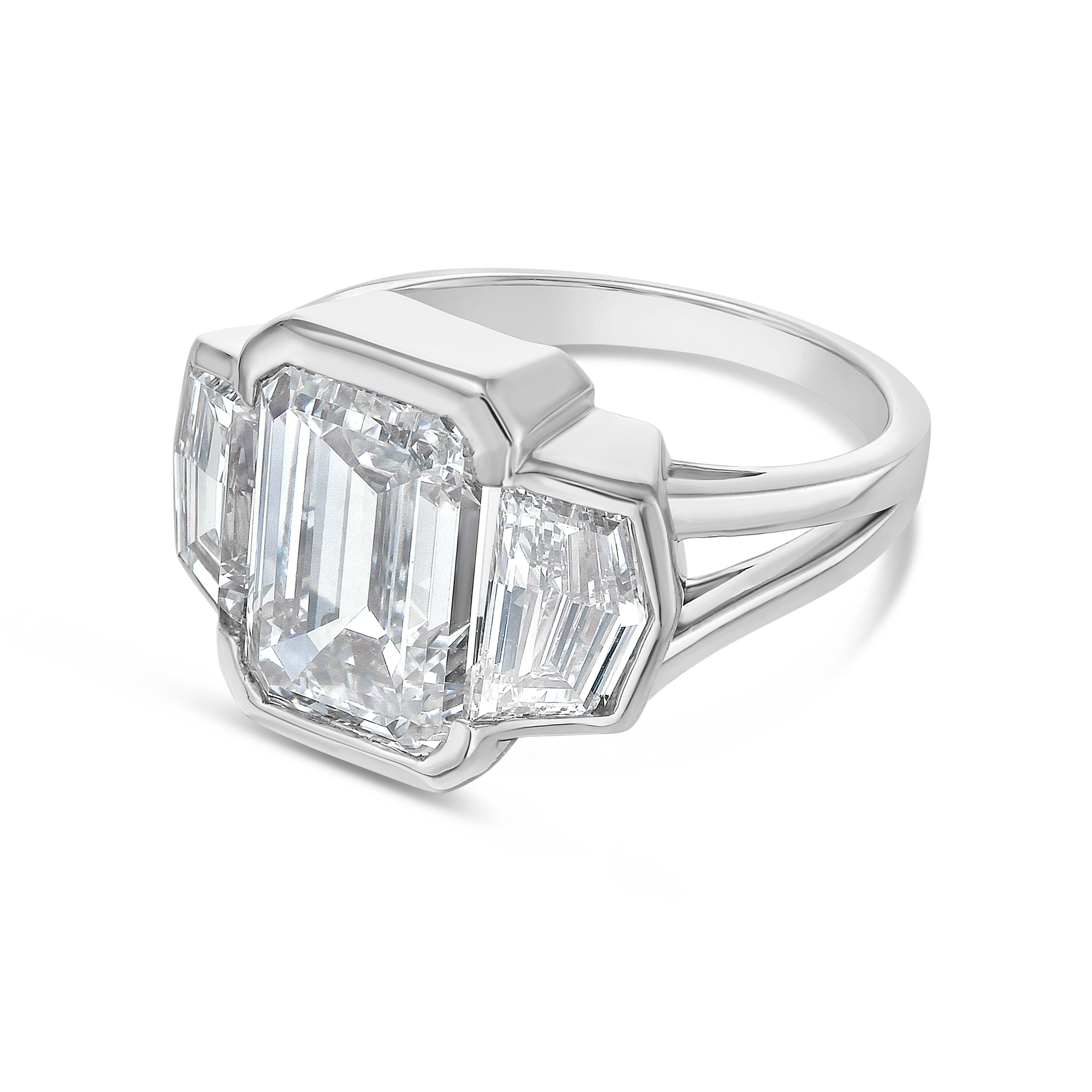 Lab-Grown Emerald Cut Bezel Ring with Cadilac
