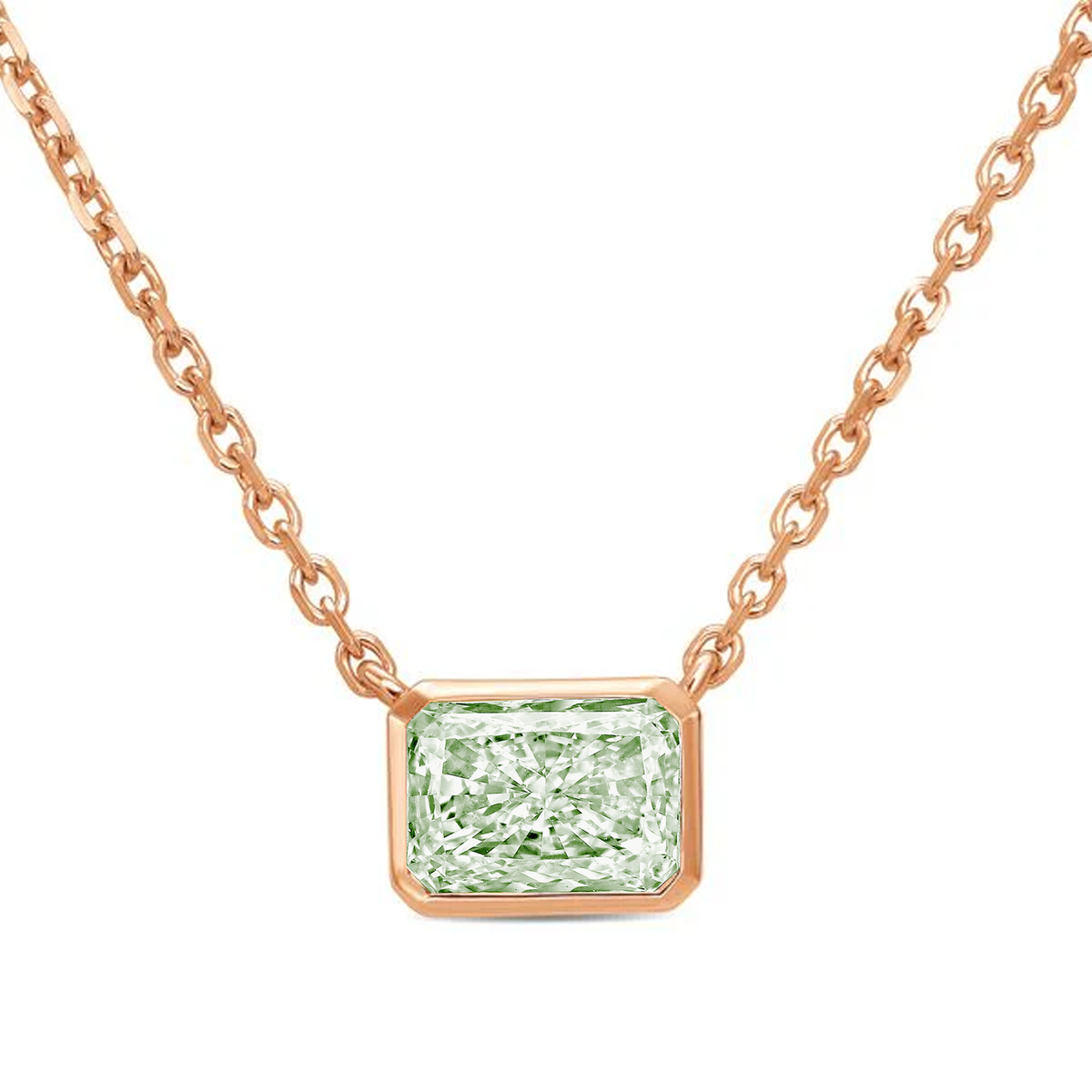 Lab-Grown Green Radiant Cut Diamond Bezel Pendant, 14K Gold