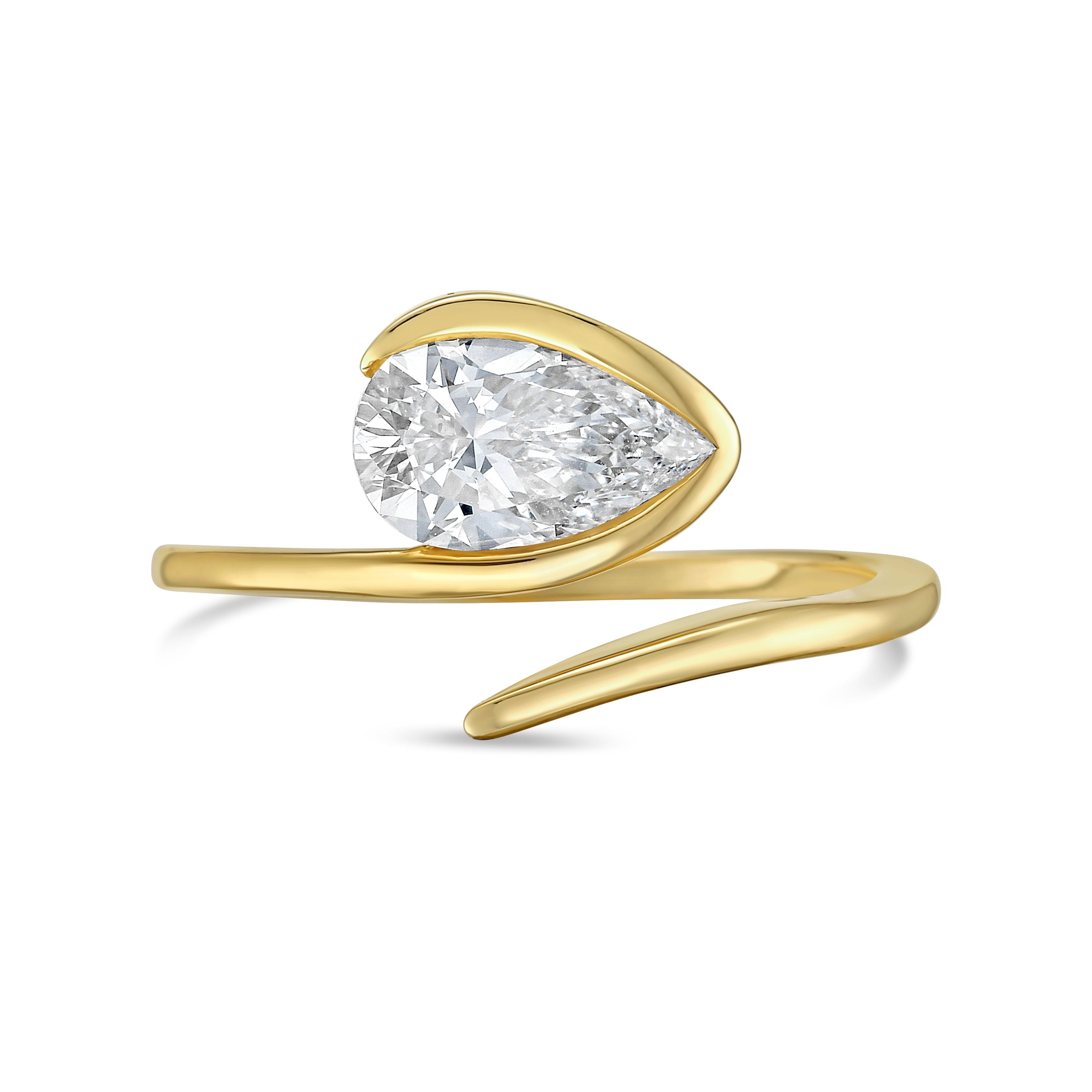 Lab Grown Pear Bypass And Open Band Ring