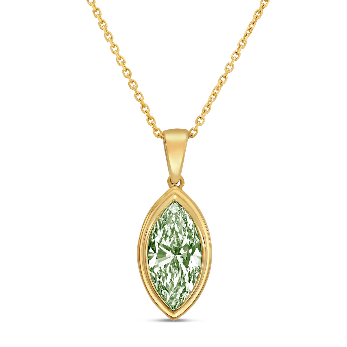 Lab-Grown Green Marquise Diamond Bezel Pendant With Bail, 14K Gold