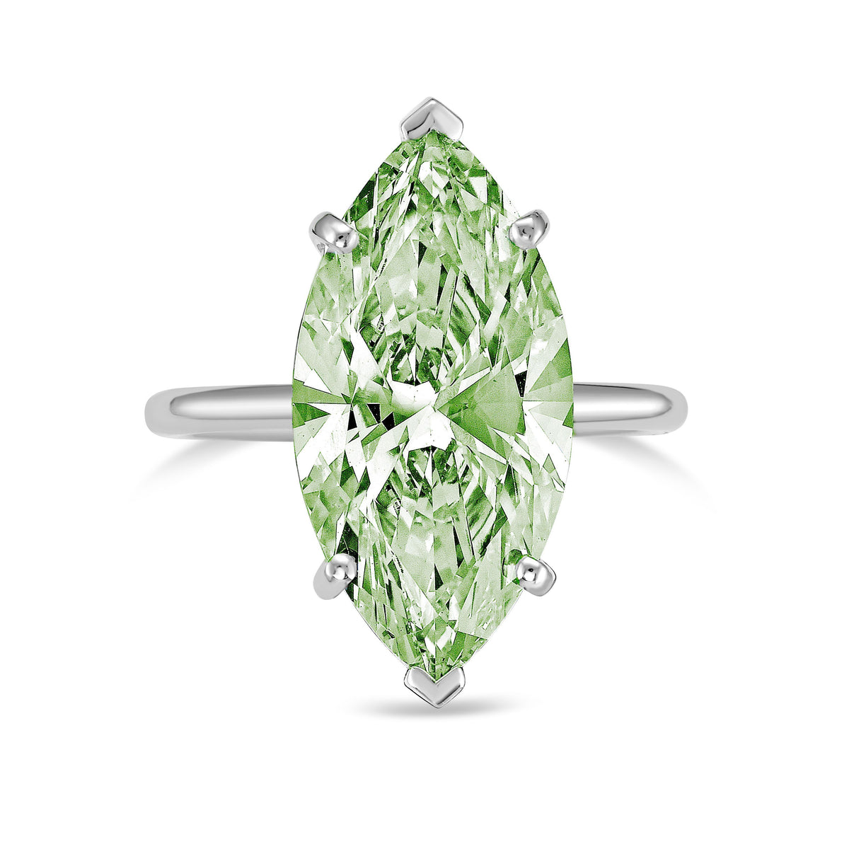 Lab-Grown Green Marquise Diamond Solitaire Ring, 14K Gold