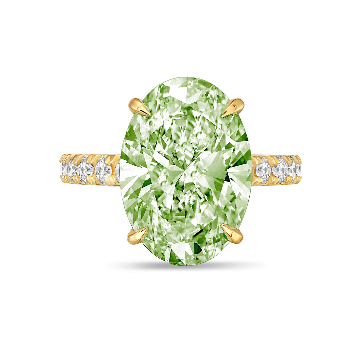 Lab-Grown Green Oval Diamond Ring With Accents, 14K Gold