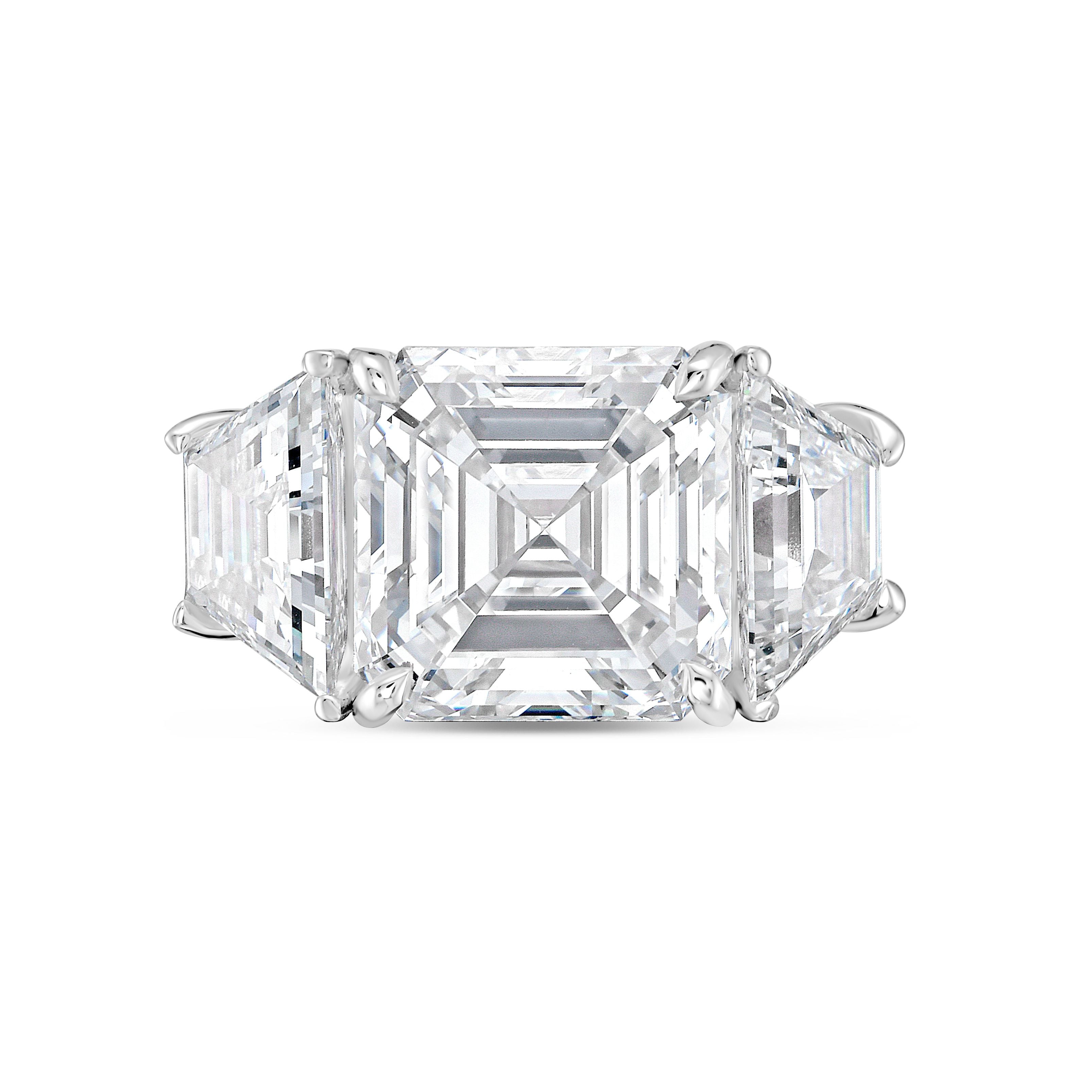 Lab Grown Three-Stone Asscher Ring with Trapezoids