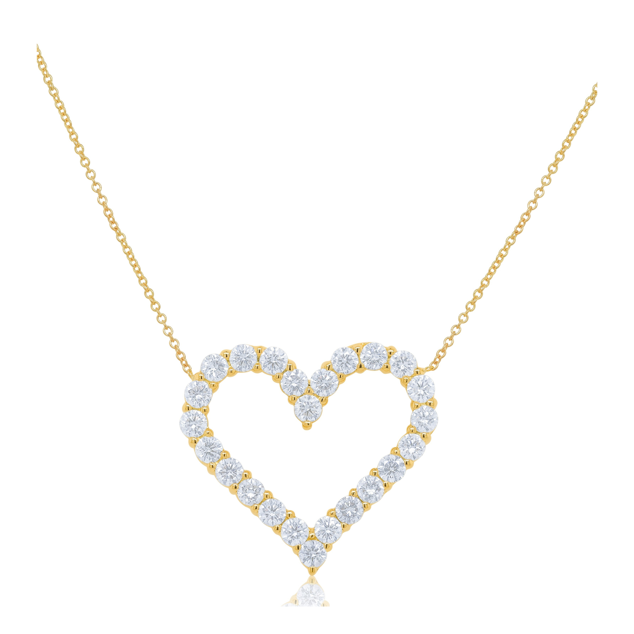 Open heart necklace with round diamonds, white gold finish
