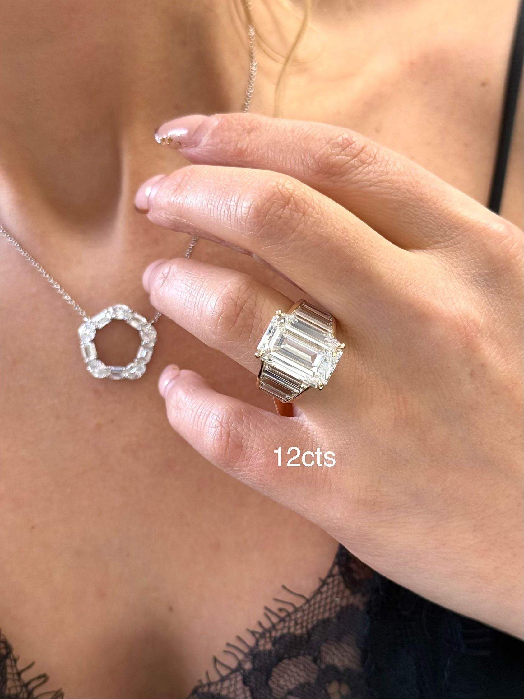 Lab Grown Emerald Ring with Emerald Trapezoids