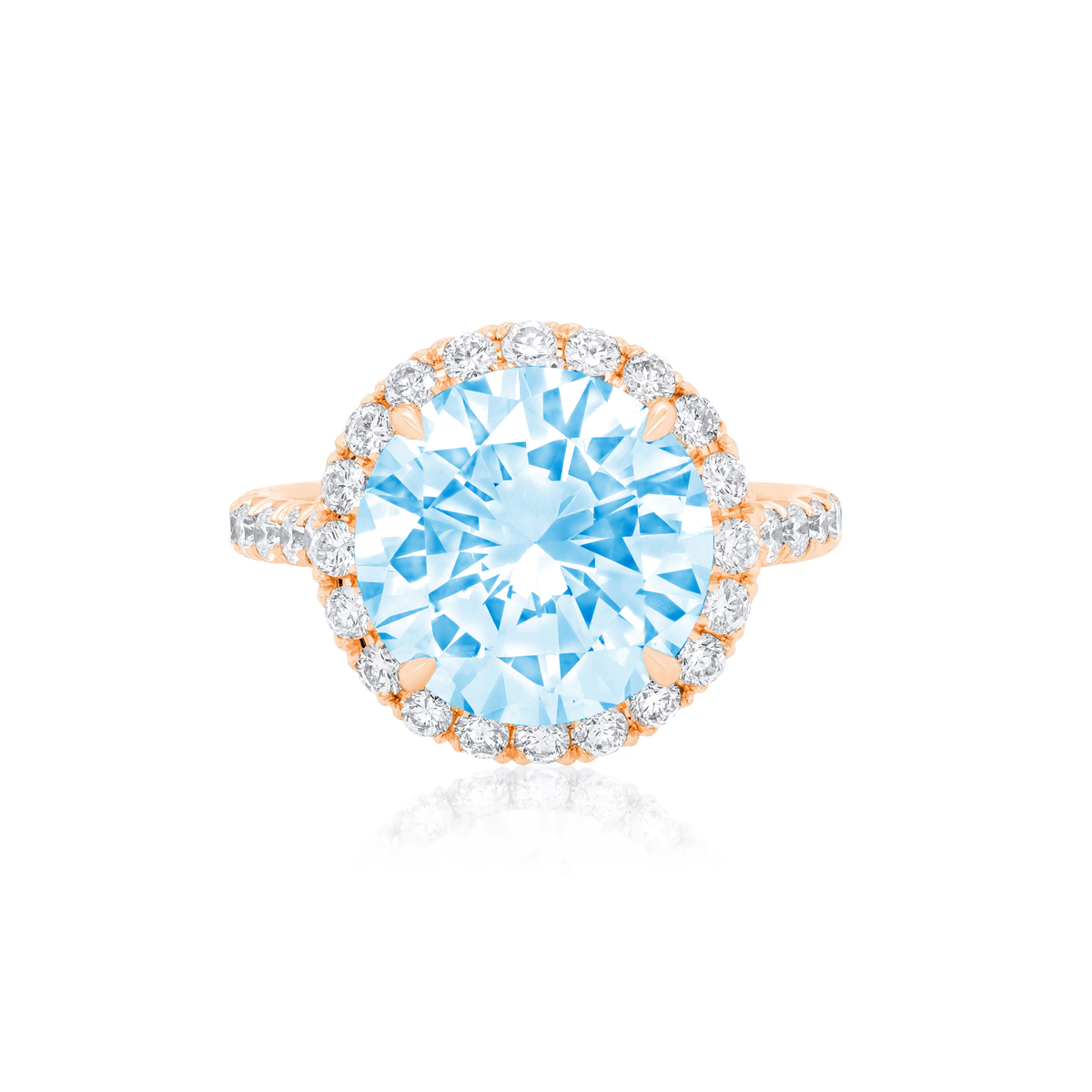 Lab-Grown Blue Round Diamond Pave Halo Ring, 14K Gold