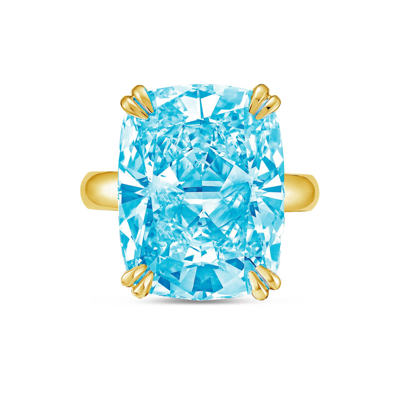 Lab-Grown Blue Elongated Cushion Diamond Double Claw Engagement Ring, 14K Gold