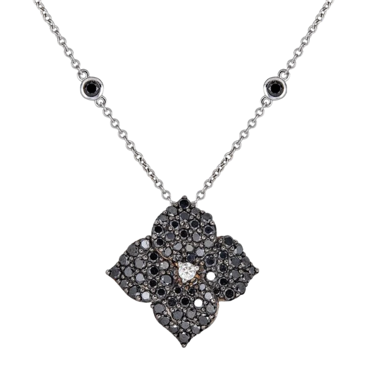 Large Black Diamond Fleur Necklace