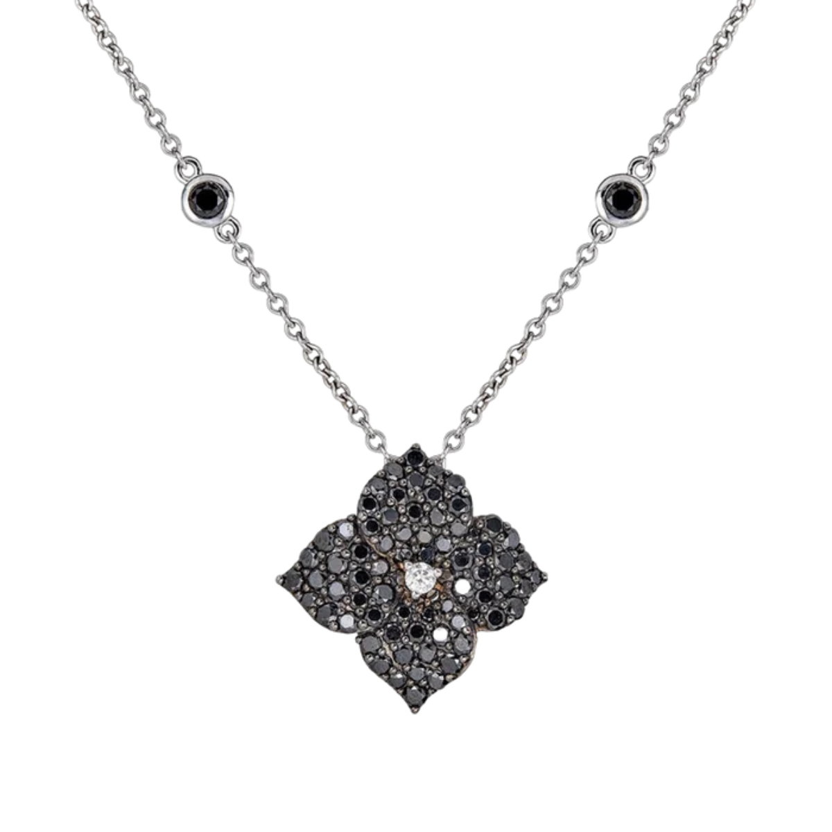 Small Black Diamond Fleur Necklace