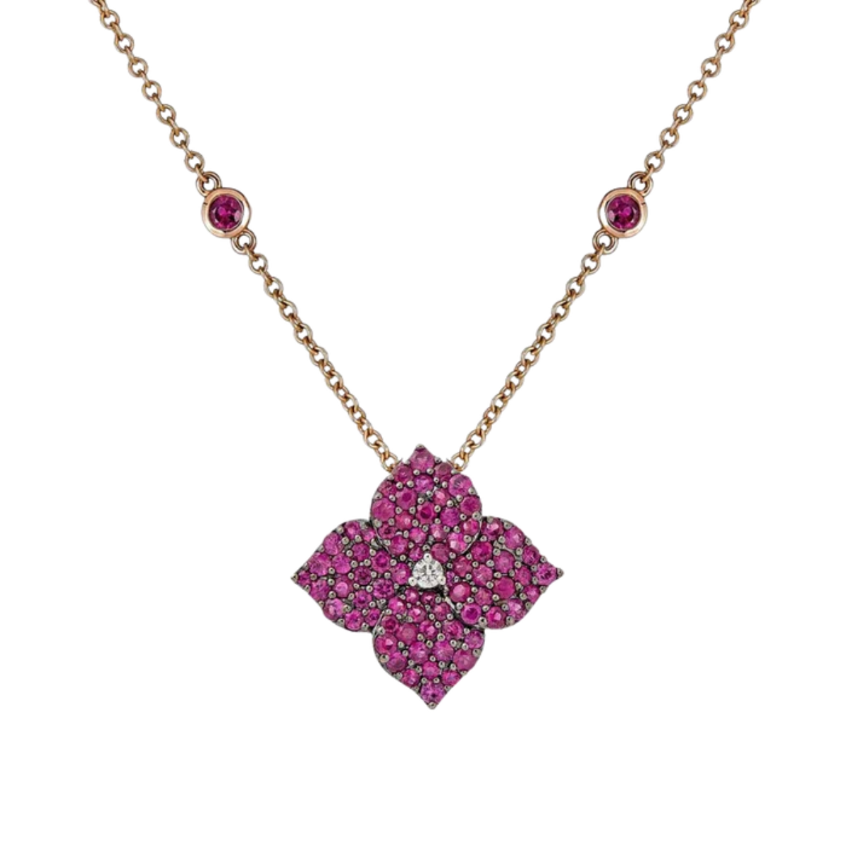 Small Deep Pink Sapphire Fleur Necklace