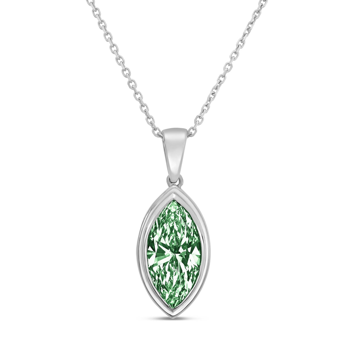 Lab-Grown Green Marquise Diamond Bezel Pendant With Bail, 14K Gold
