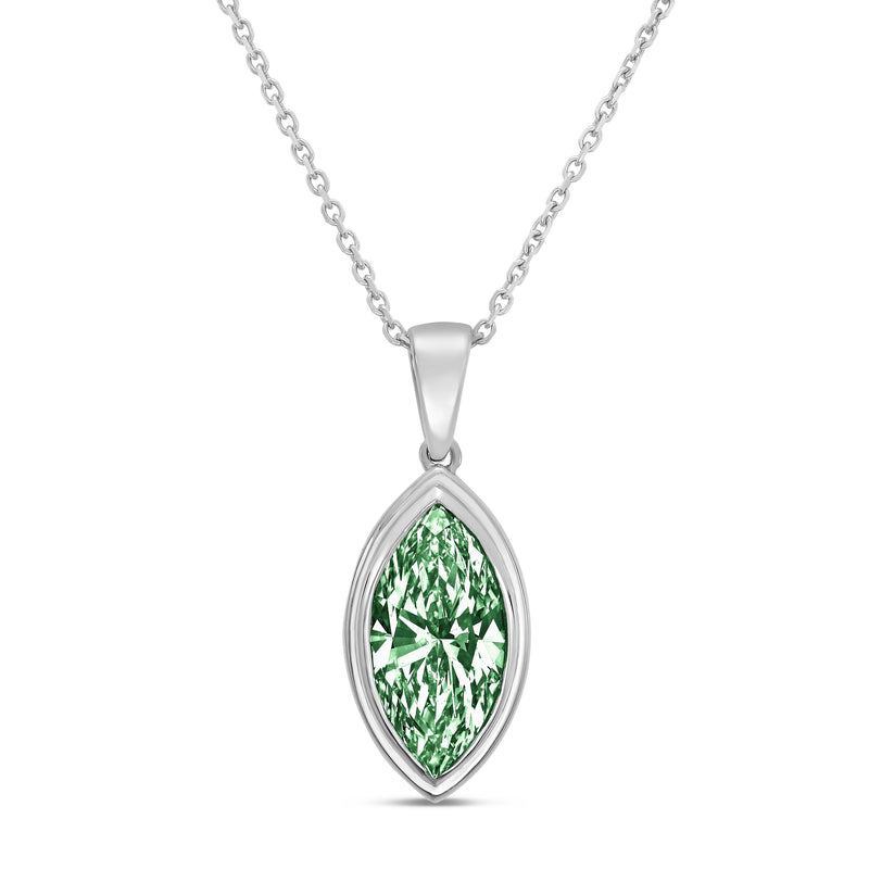 Lab-Grown Green Marquise Diamond Bezel Pendant With Bail, 14K Gold