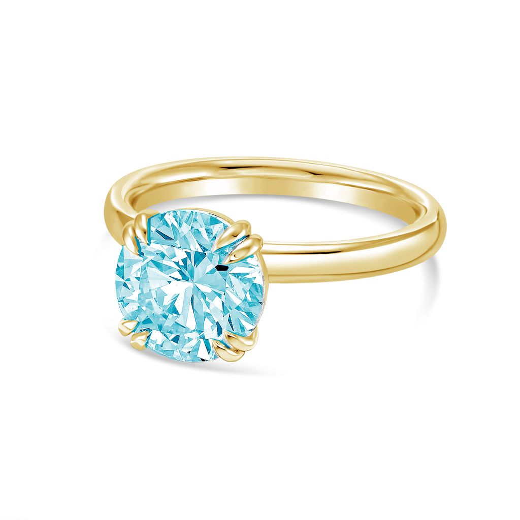 Lab-Grown Blue Round Split Claw Engagement Ring, 14k Gold