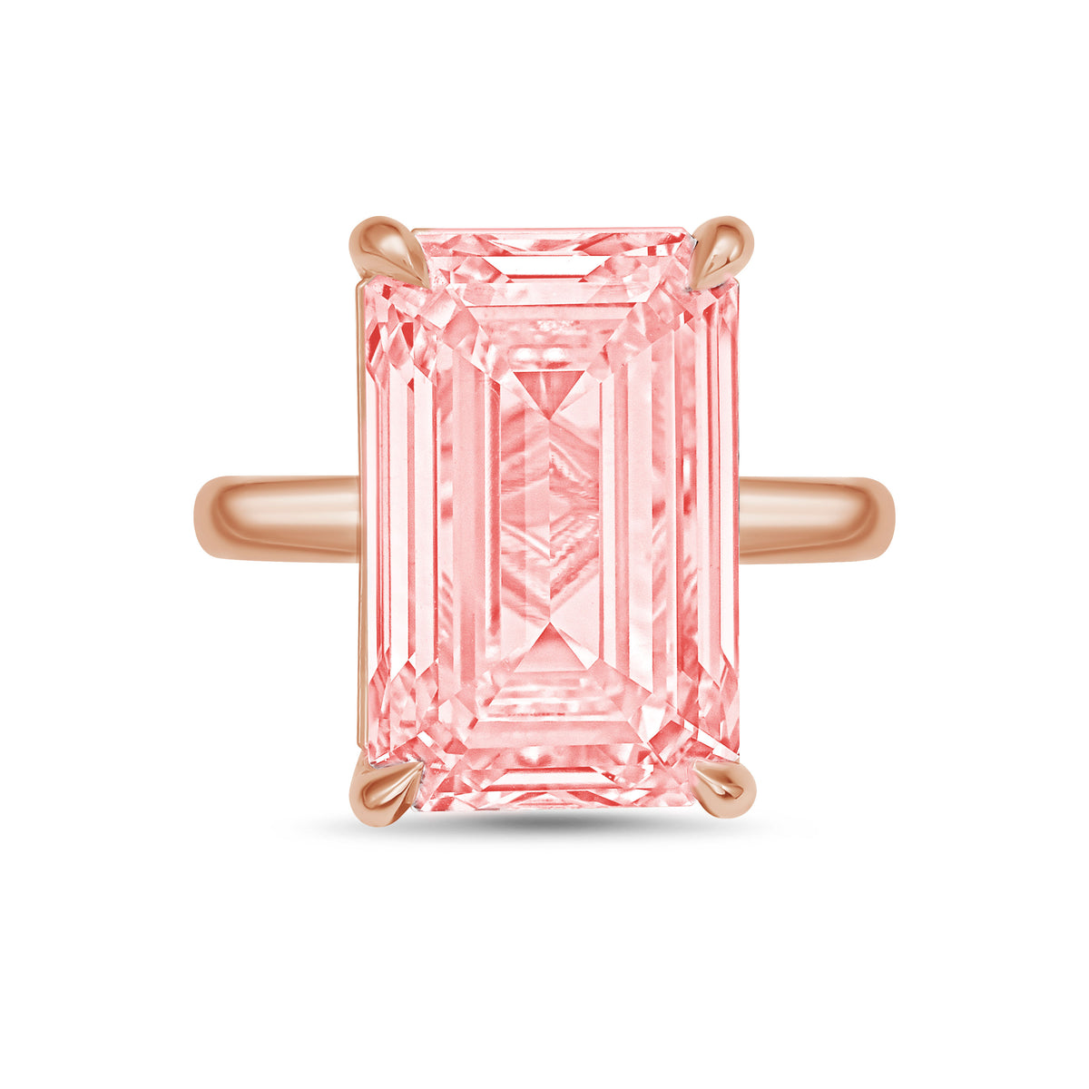Lab-Grown Pink Emerald-Cut Diamond Solitaire Ring, 18k Gold