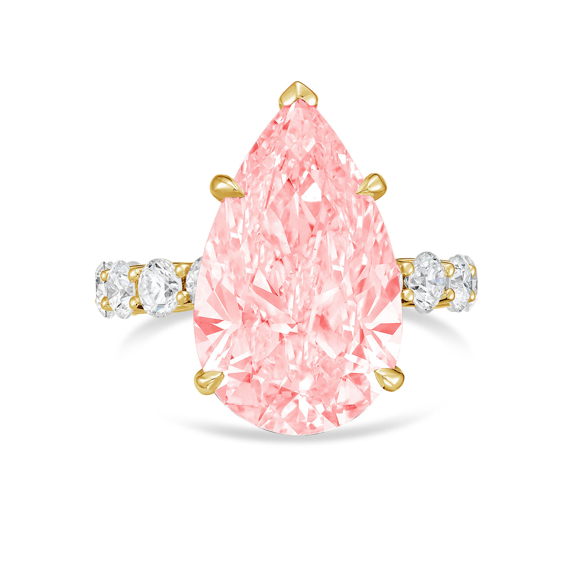 Lab-Grown Pink Pear Diamond Engagement Pave Ring, 18K Gold