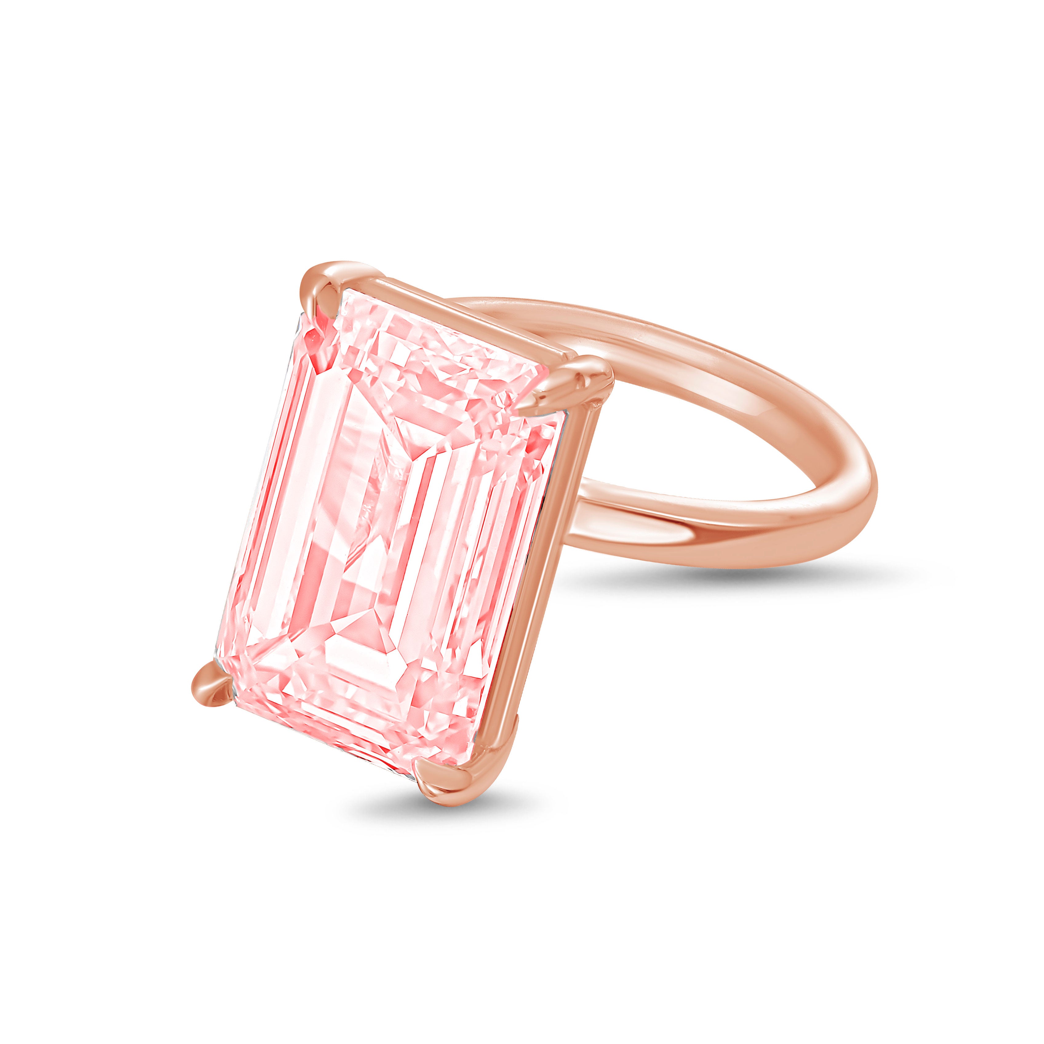 Lab-Grown Pink Emerald-Cut Diamond Solitaire Ring, 18k Gold