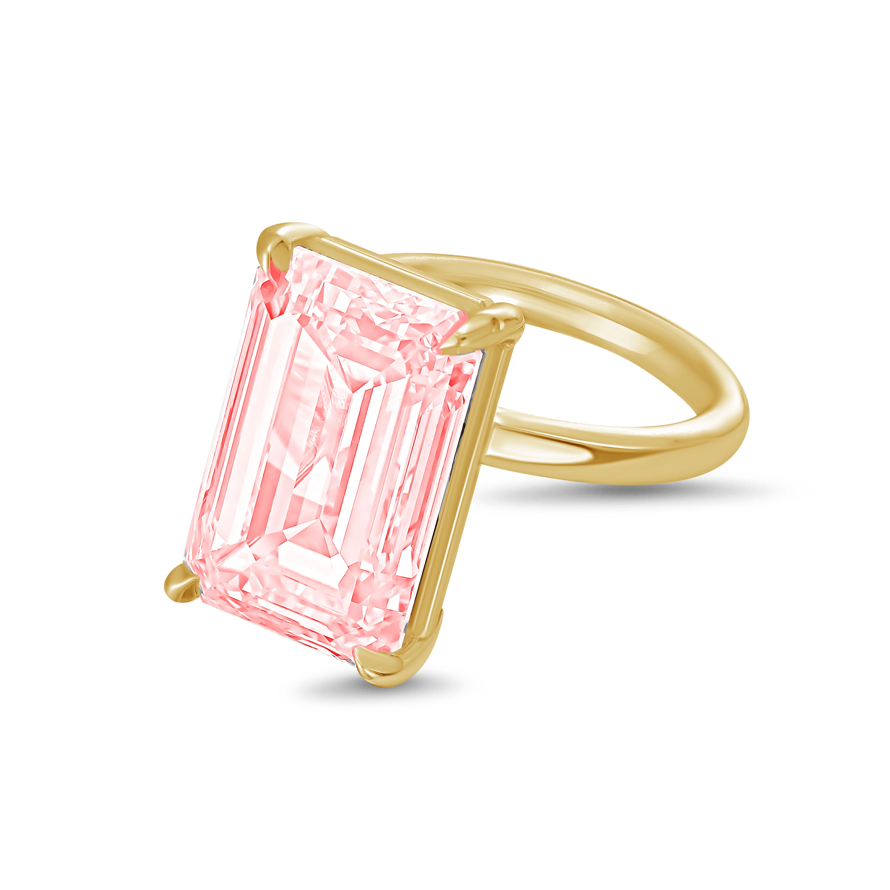 Lab-Grown Pink Emerald-Cut Diamond Solitaire Ring, 18k Gold