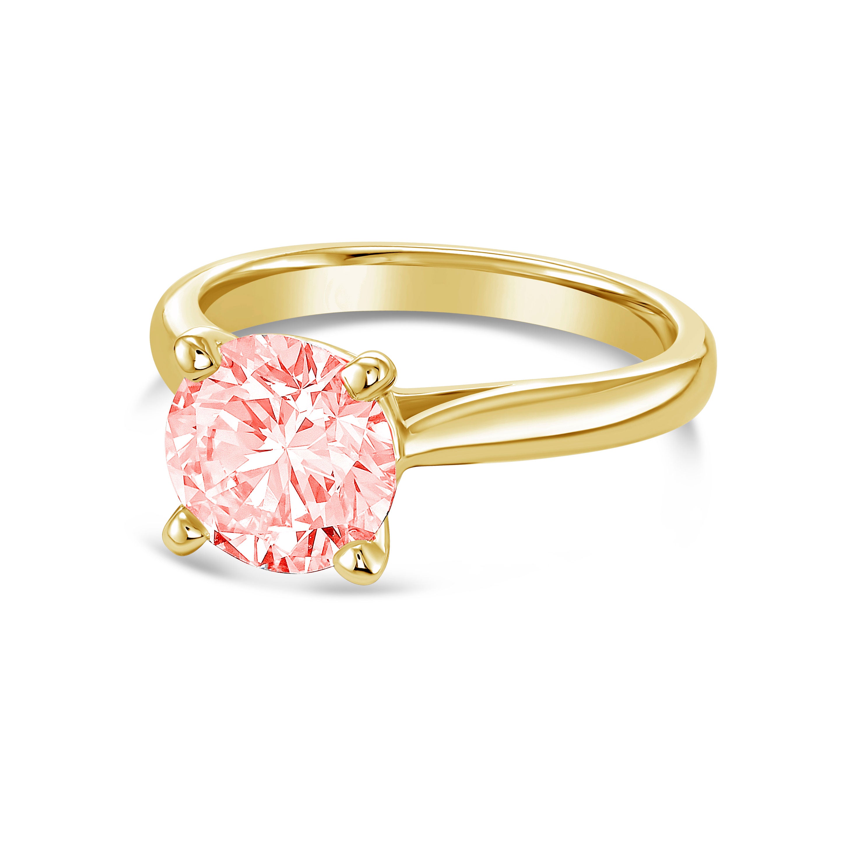 Lab-Grown Pink Round Diamond Solitaire Ring, 14K Gold