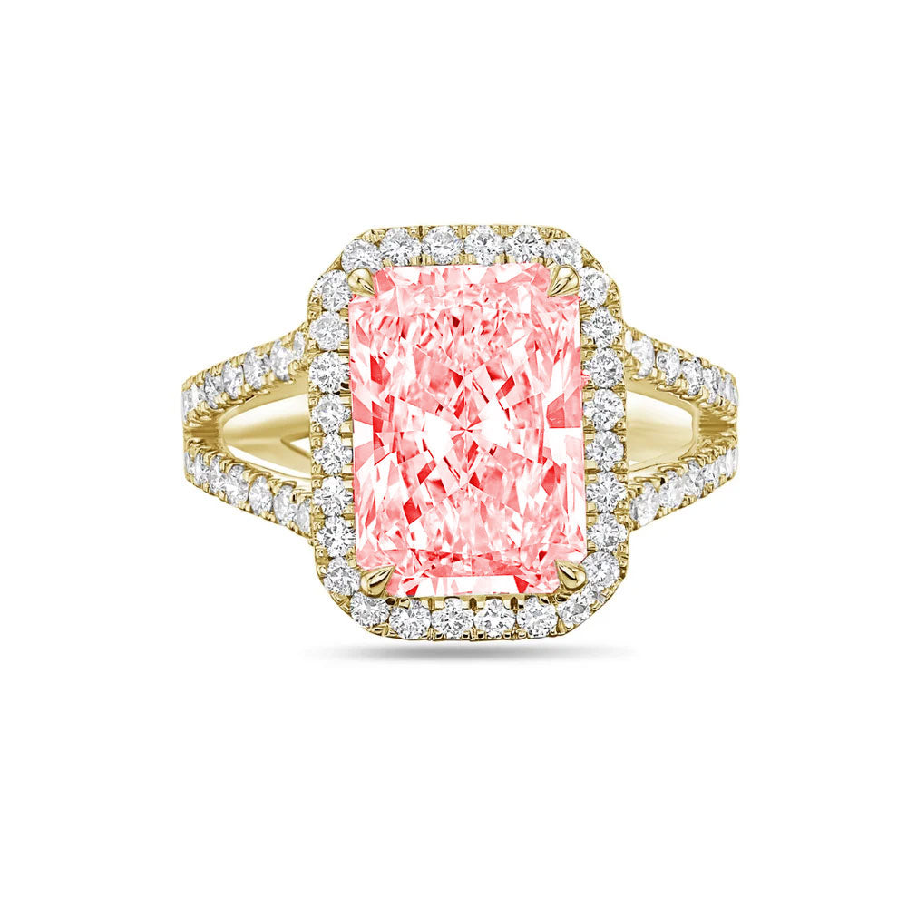 Lab-Grown Pink Radiant Halo Diamond Engagement Ring, 14K Gold