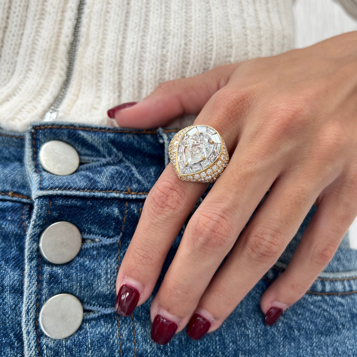 Pave Pear Diamond Ring