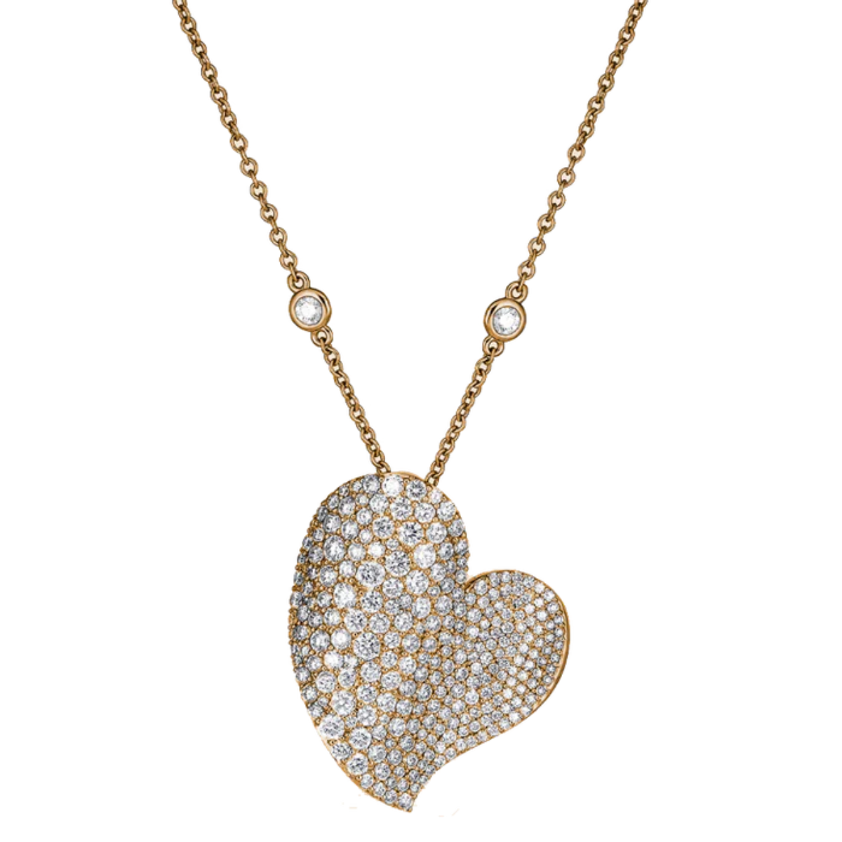 Pavé diamond heart necklace in white gold, large wave design