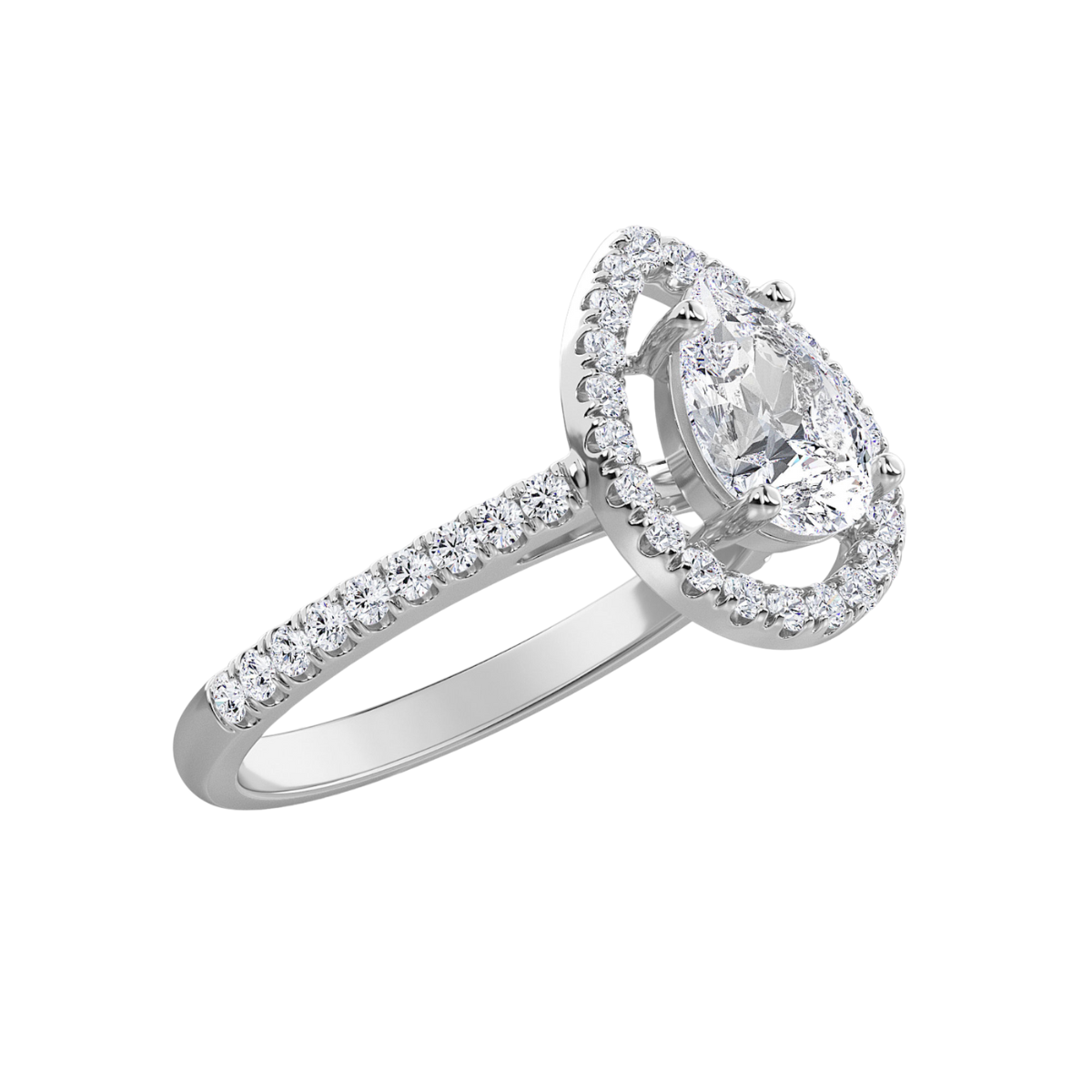 Pear Pave Halo Diamond Engagement Ring