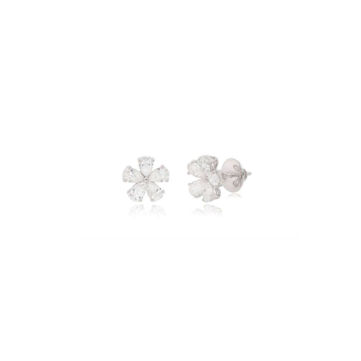 Pear Shaped Diamond Flower Stud Earring