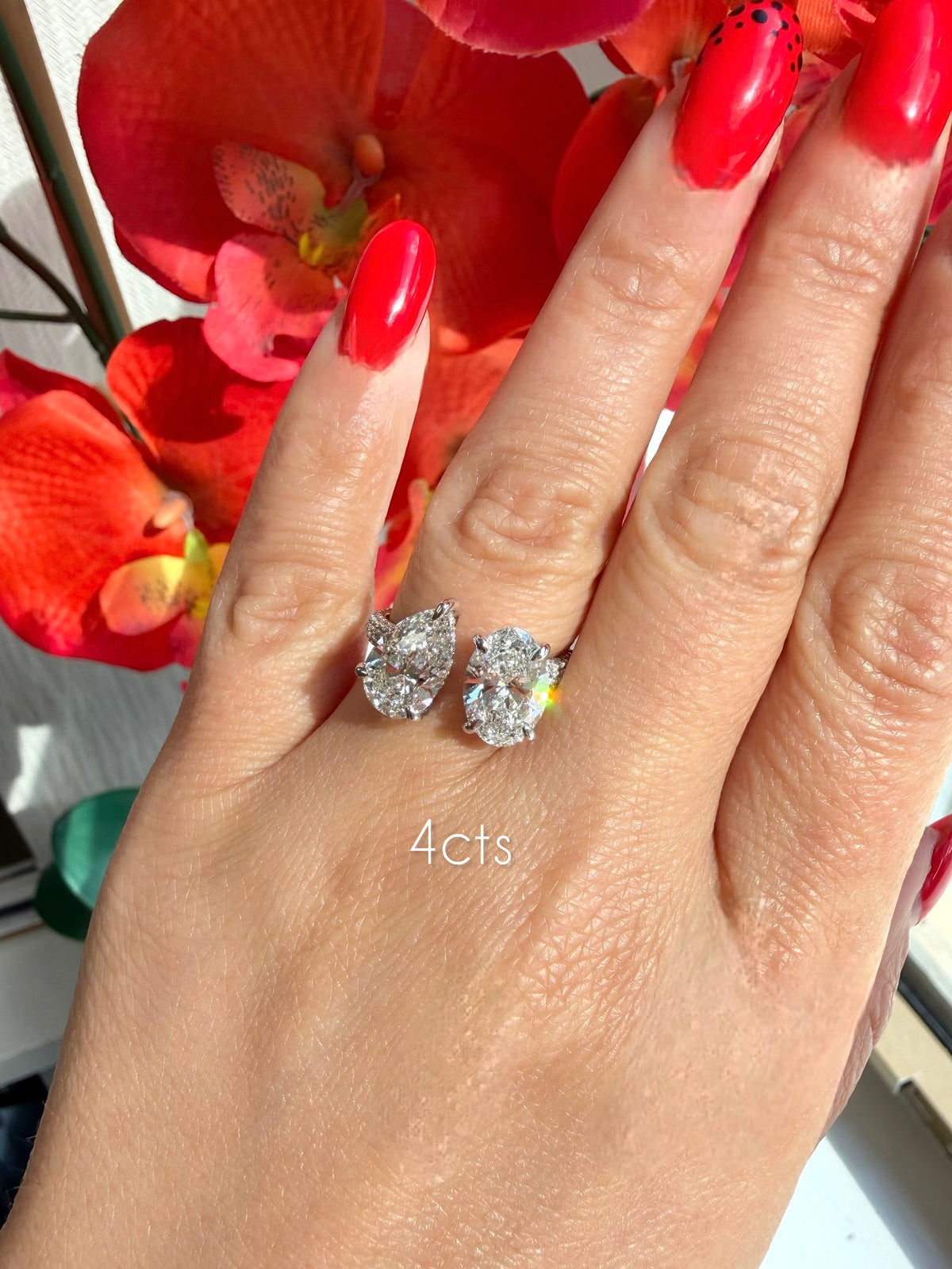 Lab-Grown Pear And Oval Diamond Ring, 18K Gold