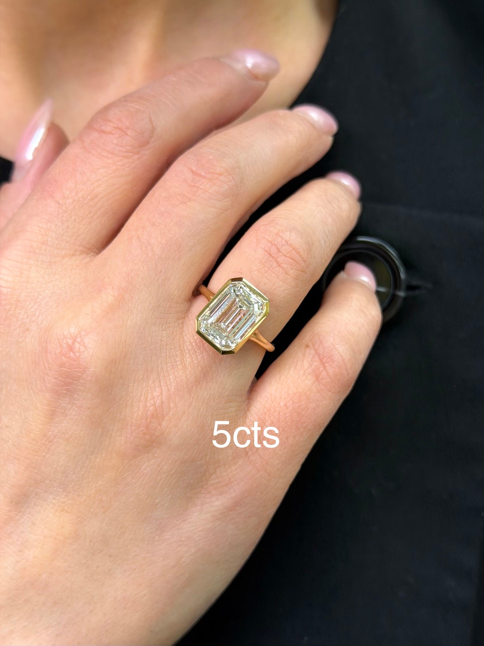 Lab Grown Emerald Cut Diamond Bezel Solitaire Ring
