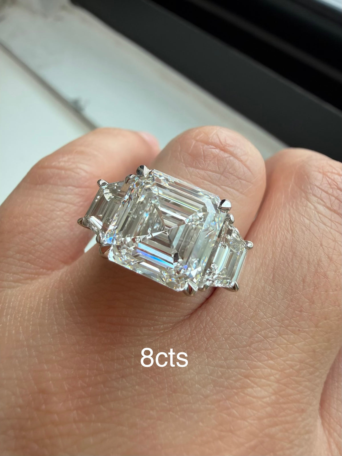 Lab-Grown Asscher Diamond Ring with Trapezoids, 18K Gold
