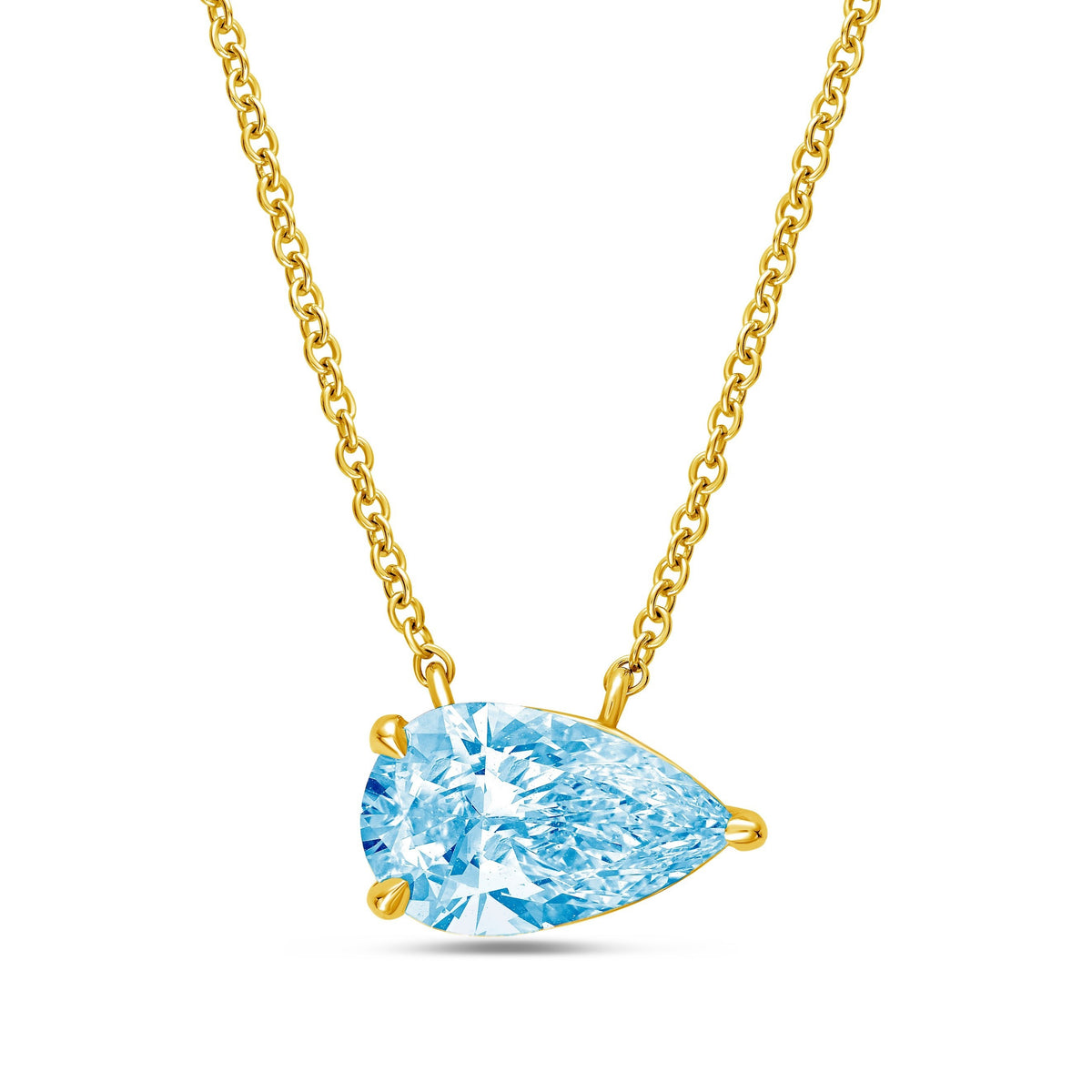 Lab-Grown Blue Pear Diamond East West Pendant, 14K Gold