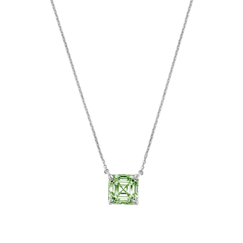 Lab-Grown Green Asscher Diamond Solitaire Pendant Necklace, 4-Prong, 14K Gold