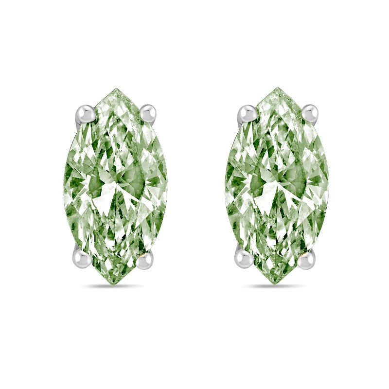 Lab-Grown Green Marquise Diamond Studs, 14K Gold