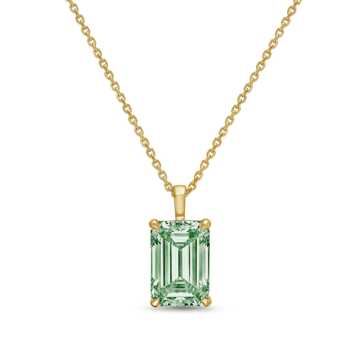 Lab-Grown Green North-South Emerald Diamond Solitaire Pendant Necklace with Bail, 14K Gold