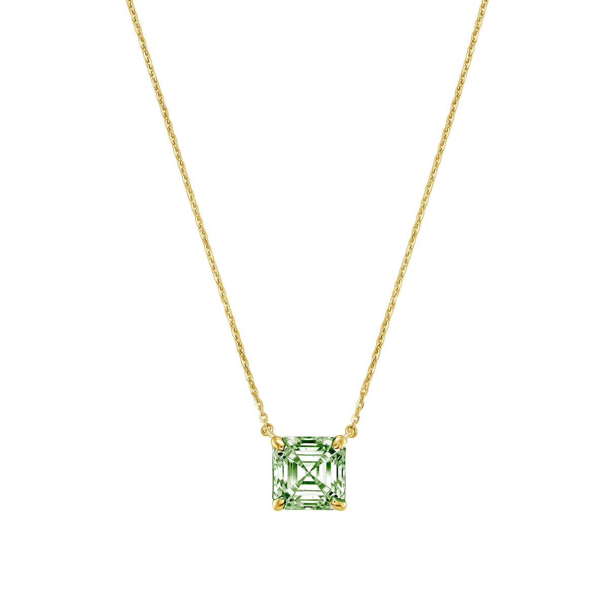 Lab-Grown Green Asscher Diamond Solitaire Pendant Necklace, 4-Prong, 14K Gold