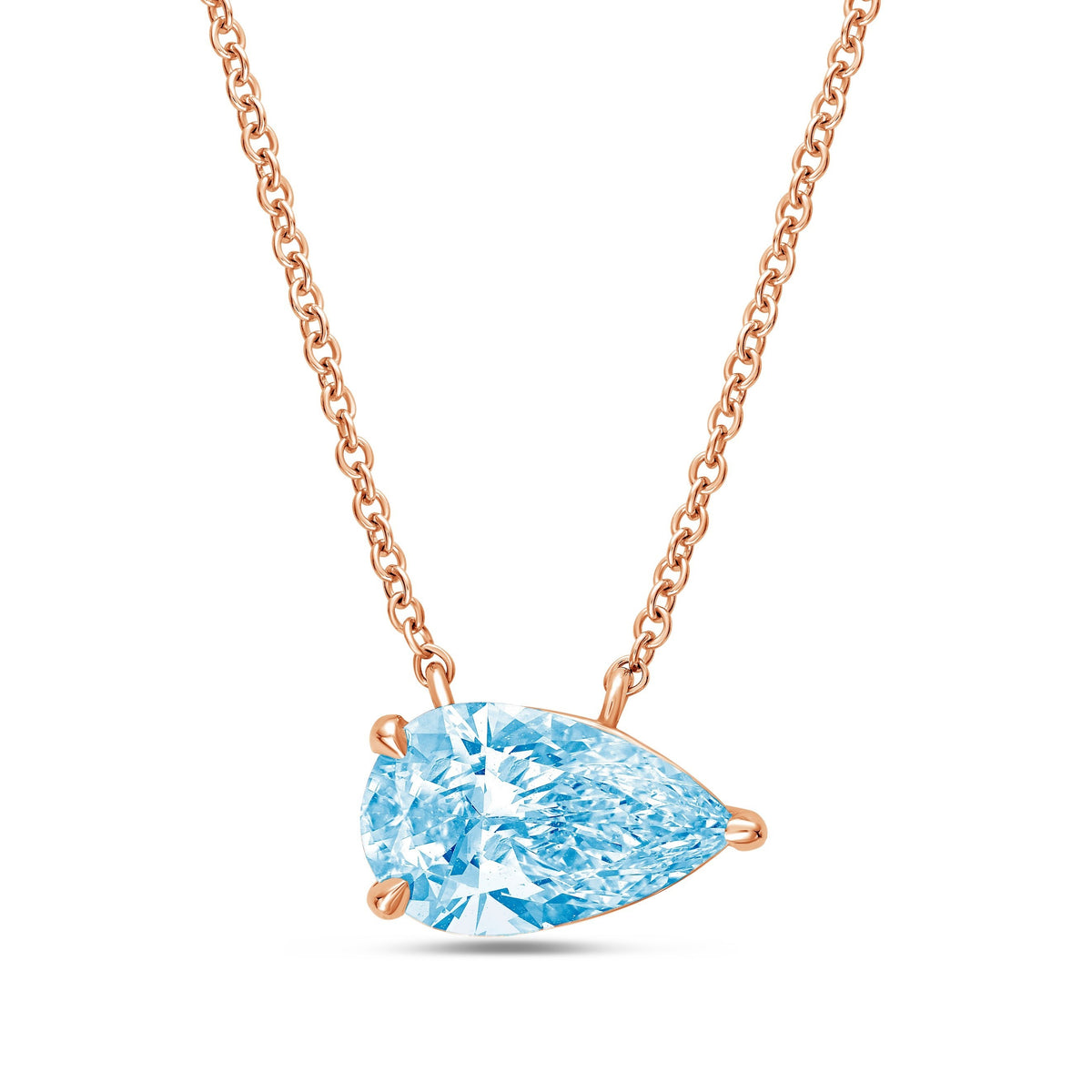 Lab-Grown Blue Pear Diamond East West Pendant, 14K Gold