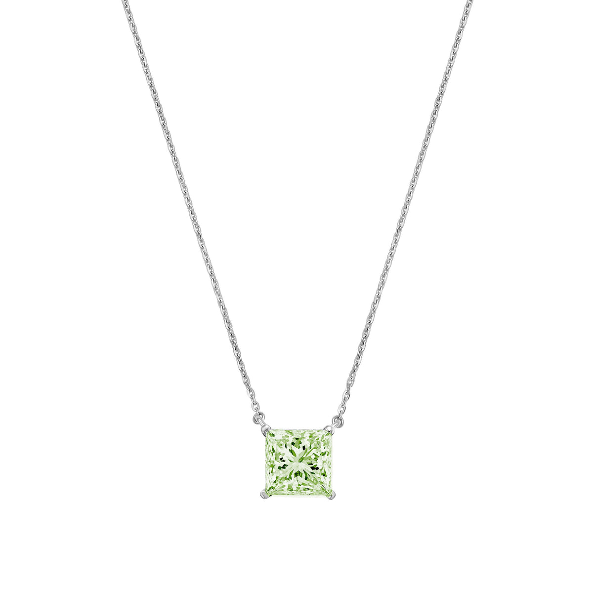 Lab-Grown Green Princess Diamond Solitaire Pendant Necklace, 4-Prong, 14K Gold