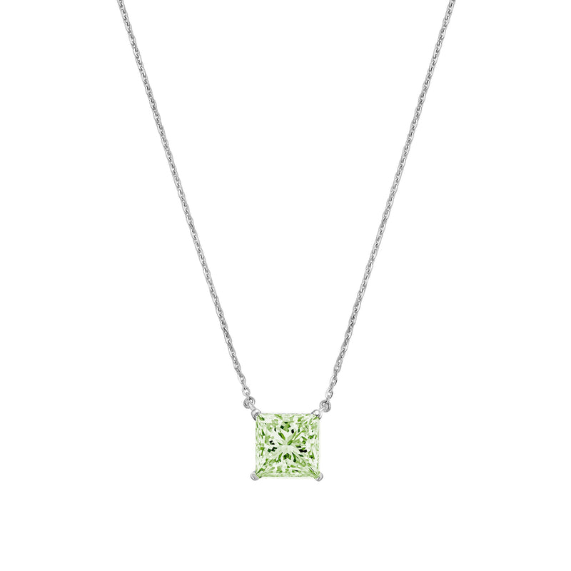 Lab-Grown Green Princess Diamond Solitaire Pendant Necklace, 4-Prong, 14K Gold