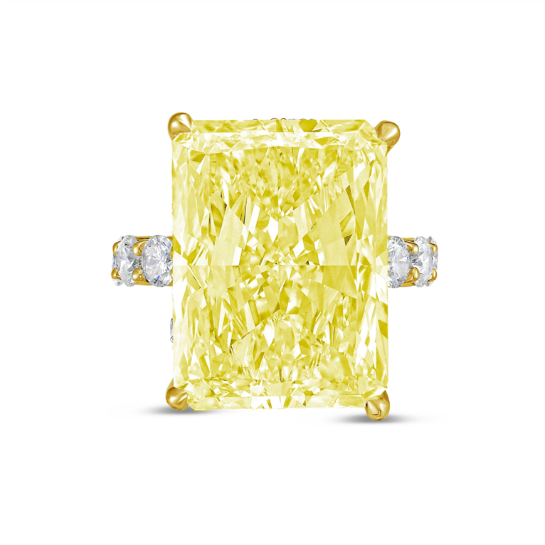 Lab-Grown Yellow Radiant Hidden Halo Diamond Ring with Eternity Band, 14K Gold