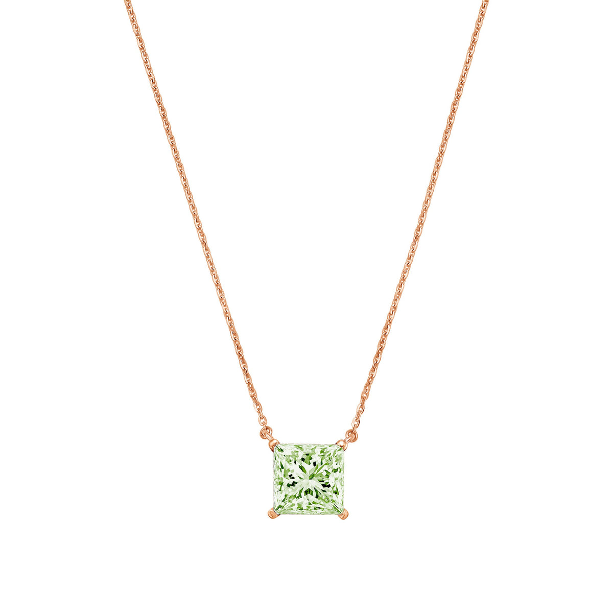 Lab-Grown Green Princess Diamond Solitaire Pendant Necklace, 4-Prong, 14K Gold