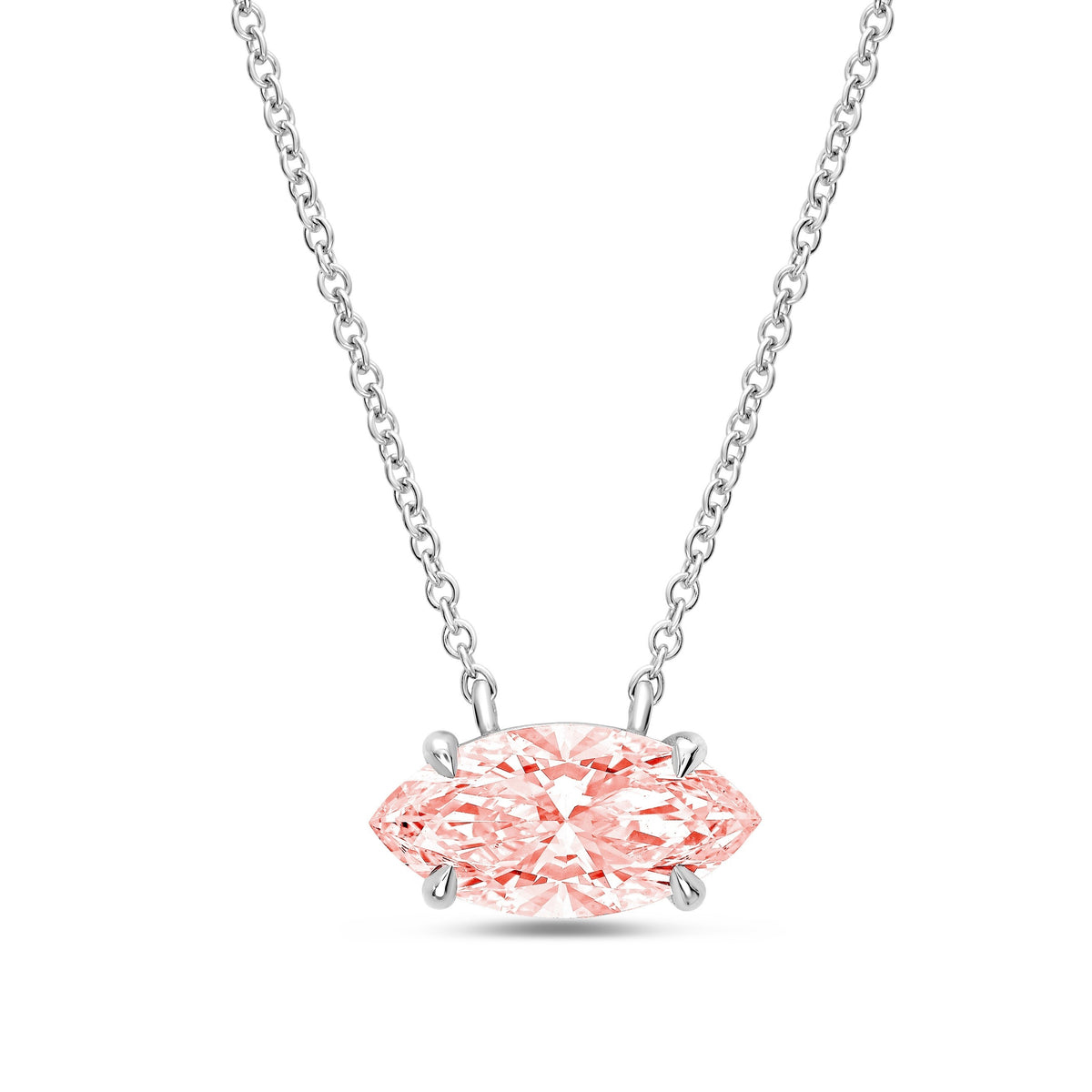 Lab-Grown Pink East-West Marquise Cut Diamond Solitaire Pendant Necklace, 4-Prong, 14K Gold