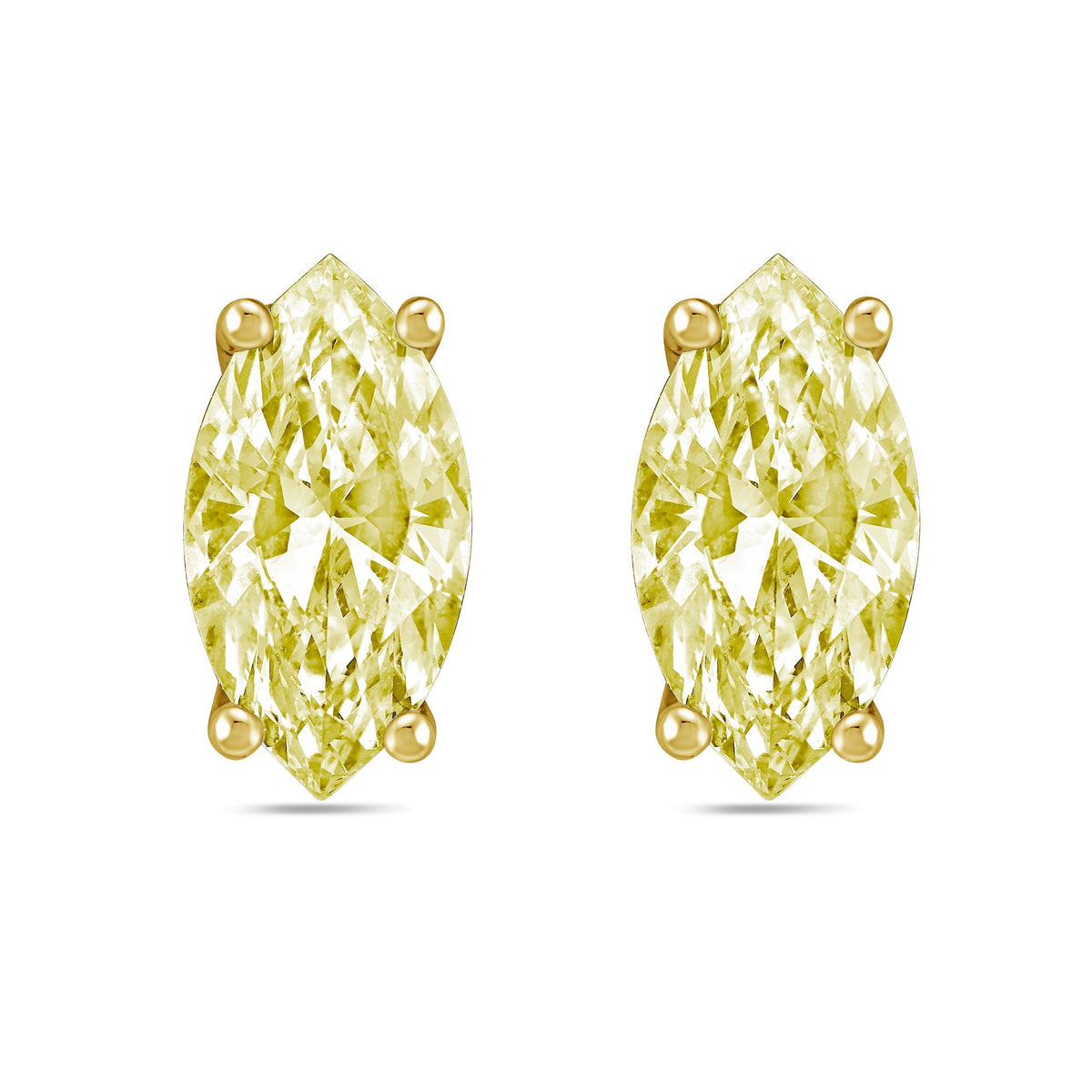 Lab-Grown Yellow Marquise Diamond Studs, 14K Gold