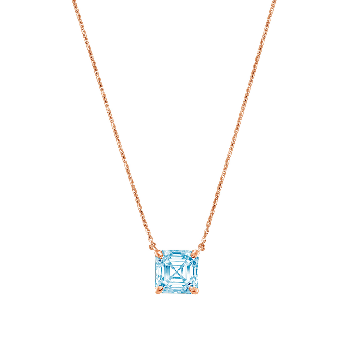 Lab-Grown Blue Asscher Diamond Solitaire Pendant Necklace, 4-Prong, 14K Gold