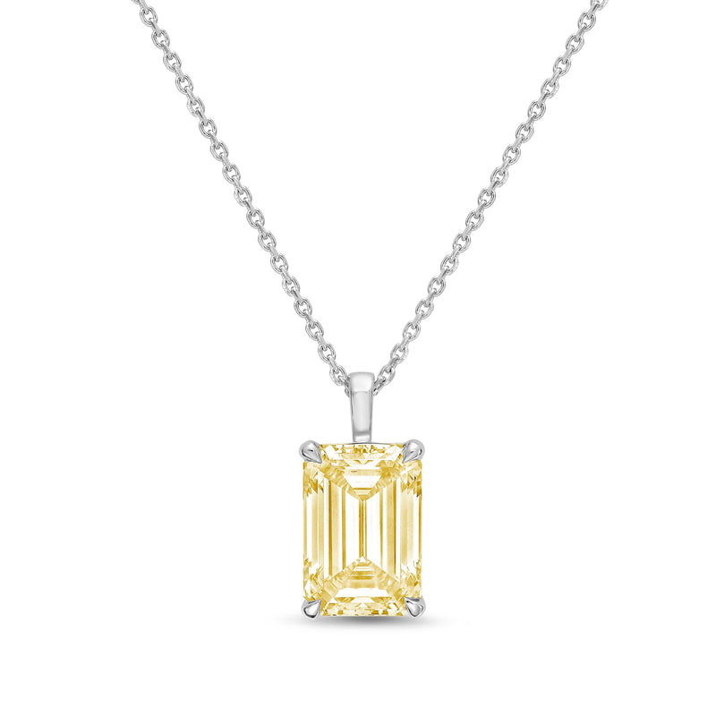 Lab-Grown Yellow North-South Emerald Diamond Solitaire Pendant Necklace with Bail, 14K Gold