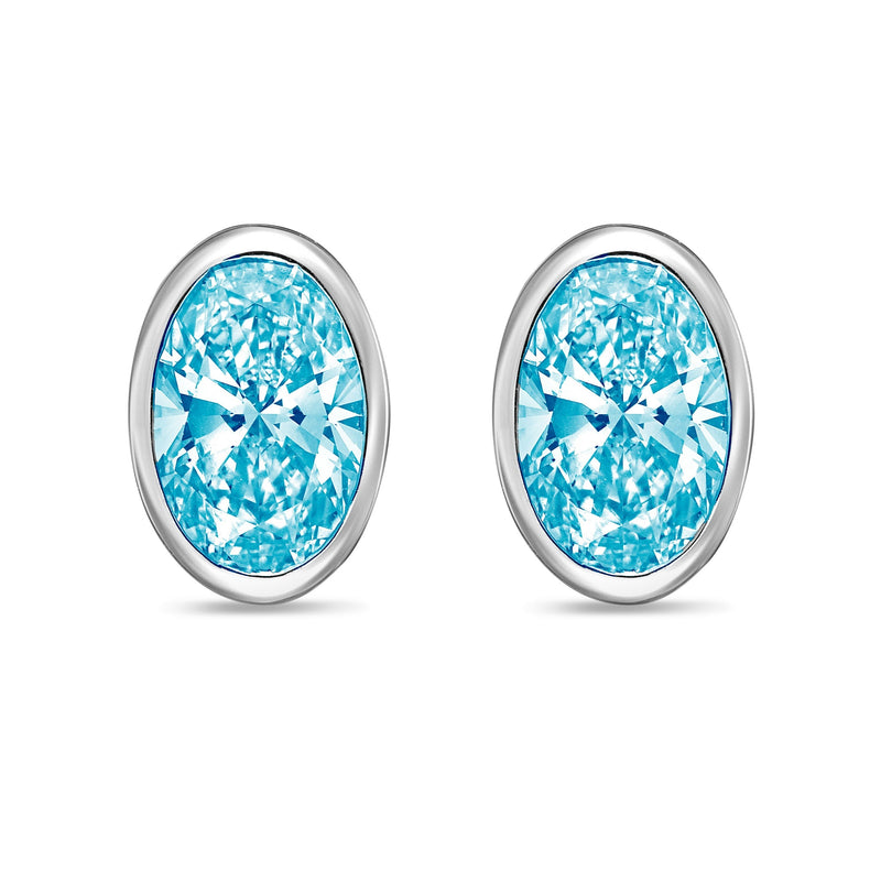 Lab-Grown Blue Oval Bezel Diamond Stud Earrings, 14K Gold