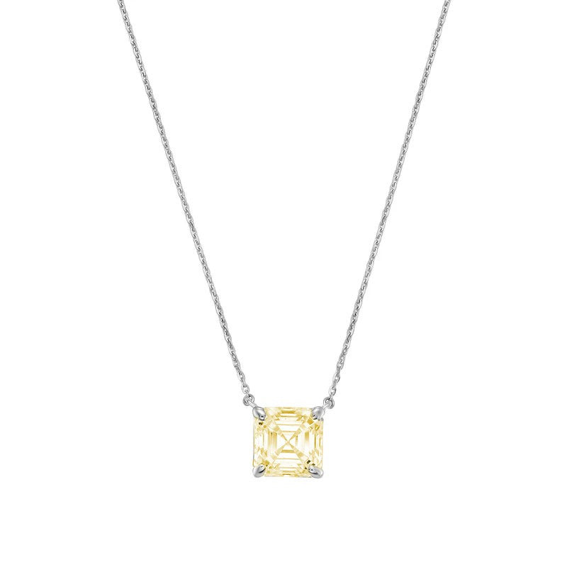 Lab-Grown Yellow Asscher Diamond Solitaire Pendant Necklace, 4-Prong, 14K Gold