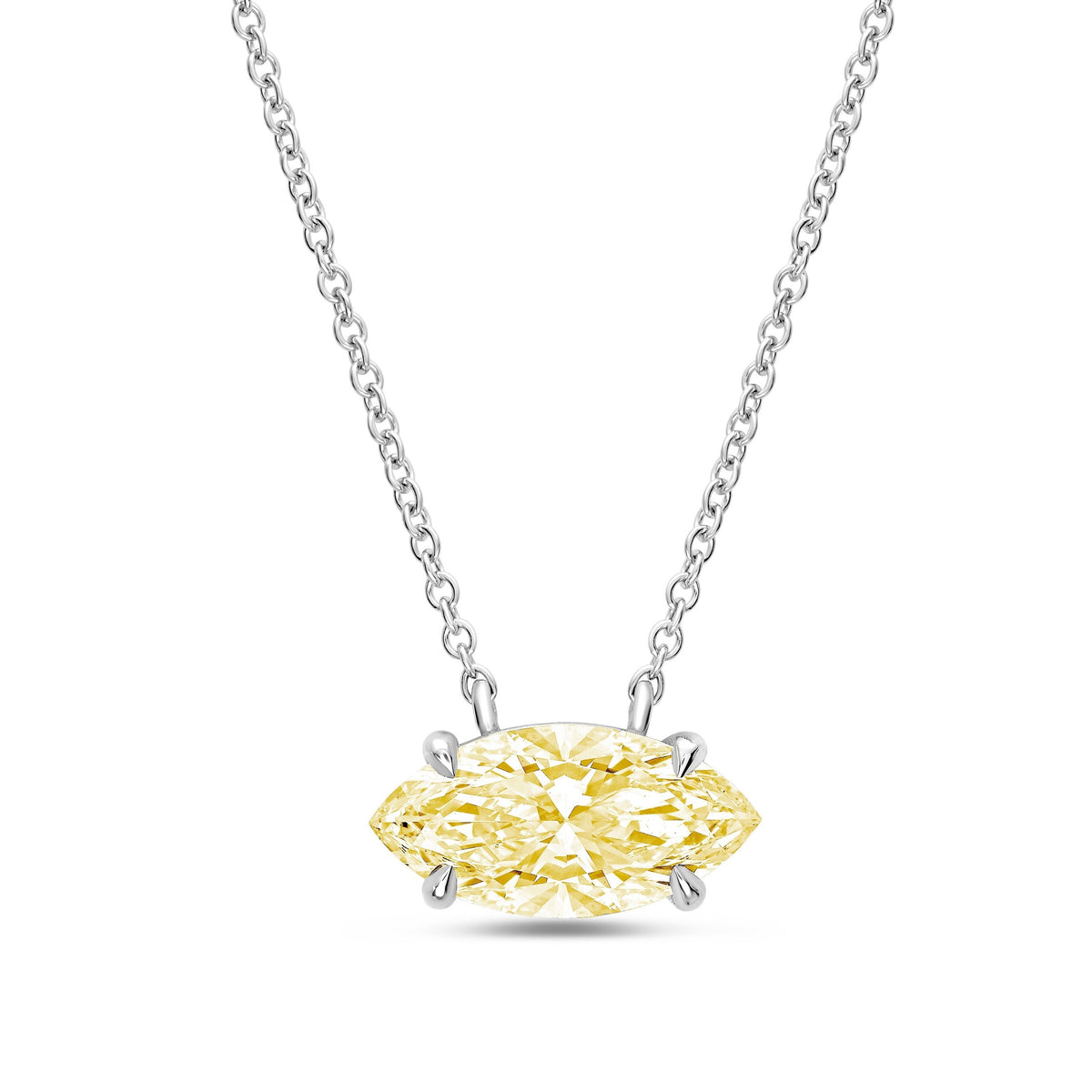 Lab-Grown Yellow East-West Marquise Cut Diamond Solitaire Pendant Necklace, 4-Prong, 14K Gold