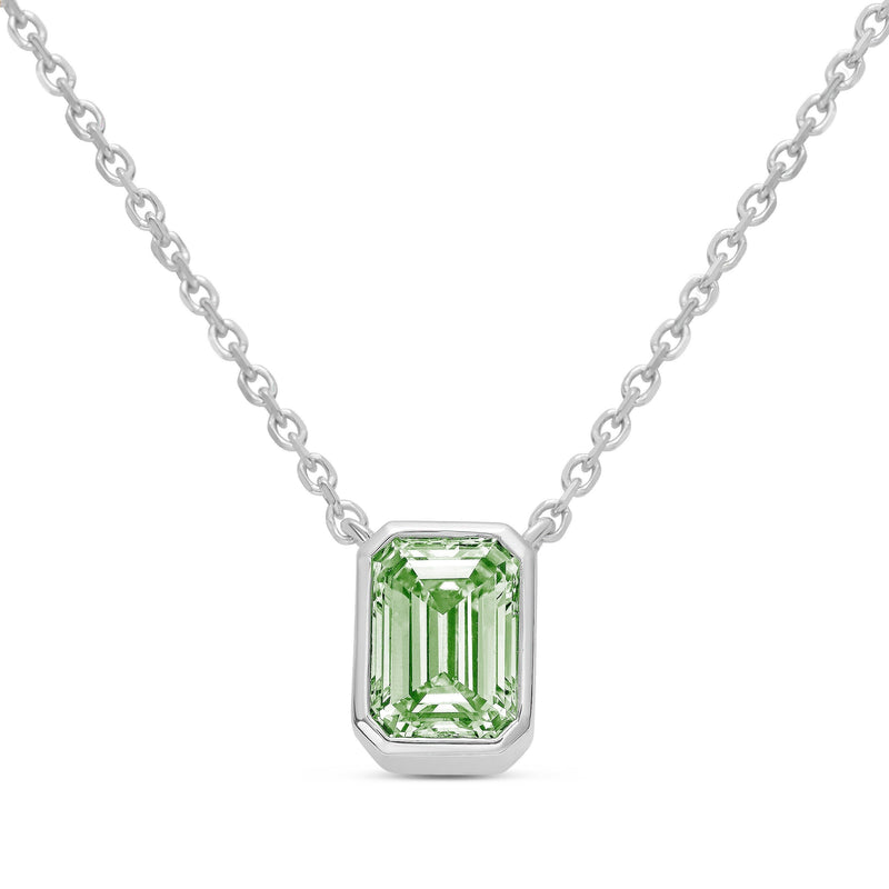 Lab-Grown Green Emerald Cut Diamond Bezel Pendant, 14K Gold