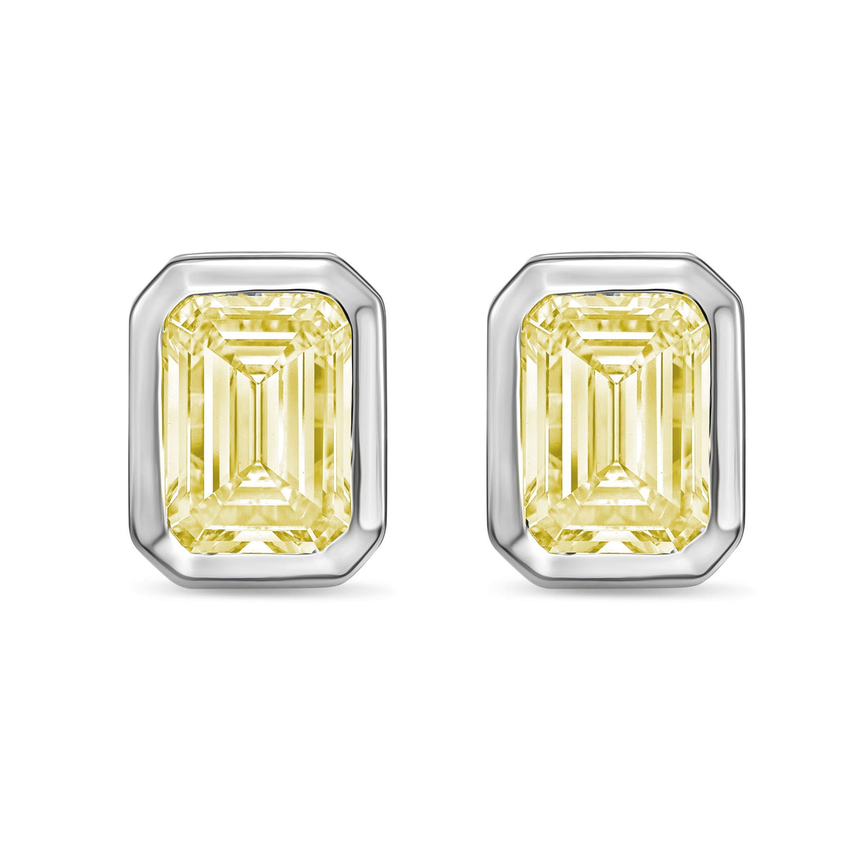 Lab-Grown Yellow Bezel Emerald-Cut Diamond Stud Earrings, 14K Gold